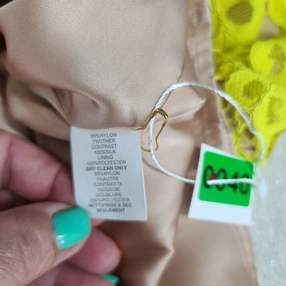 Trina Turk women's lace Neon yellow halter dress Size 4 Silk Garden Party Career - Picture 8 of 10